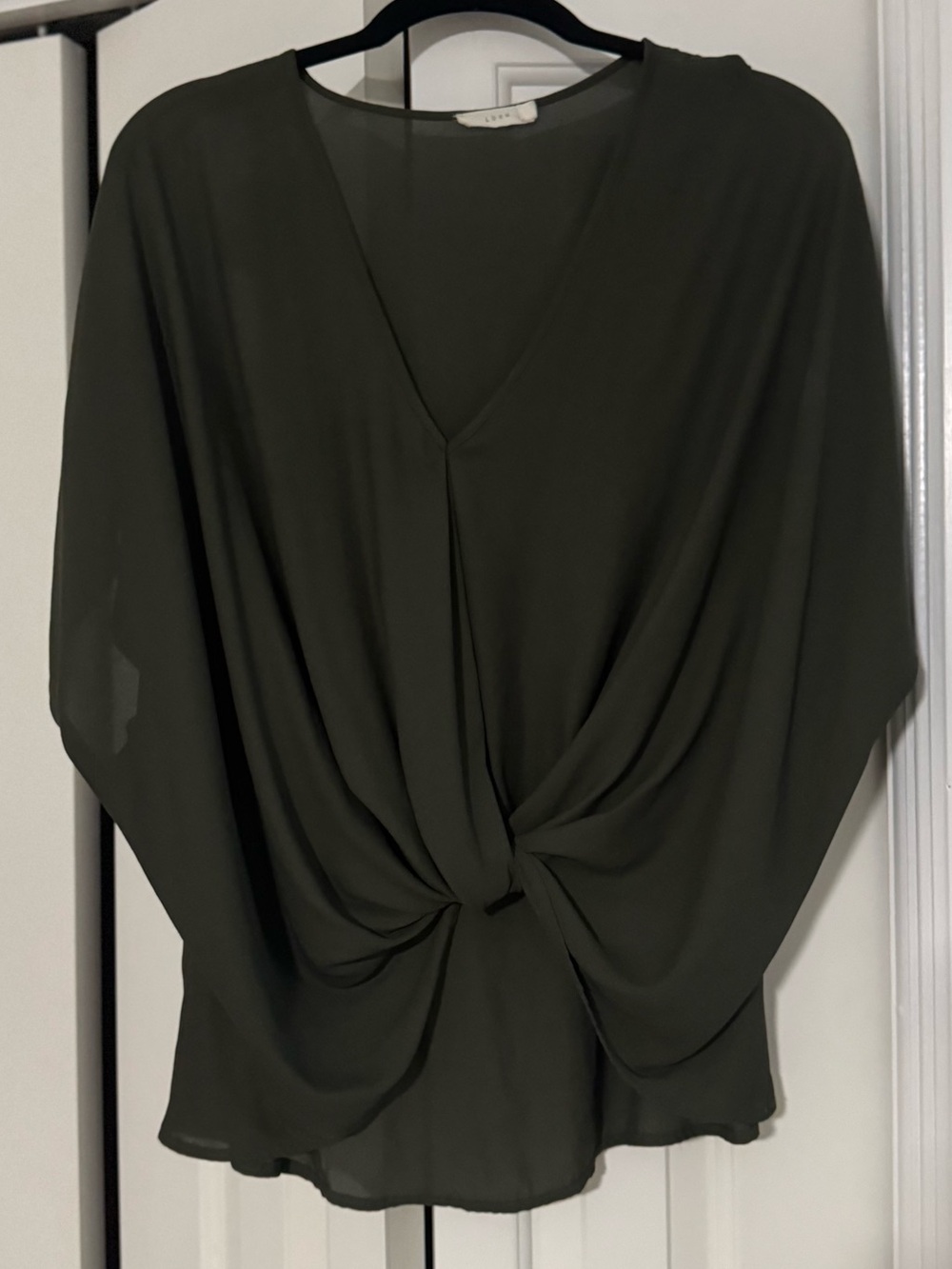 Lush Olive Green Knot-Front V-Neck Blouse